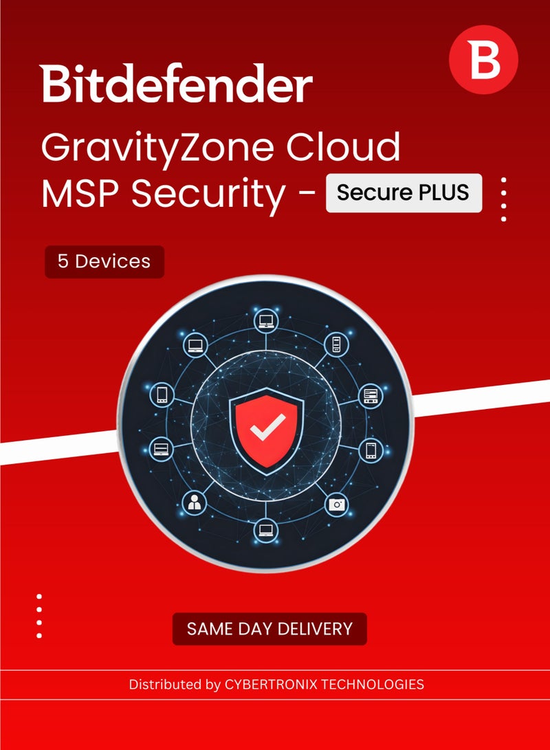 Bitdefender GravityZone Cloud MSP Security - Secure PLUS 5 Devices for 1 Year | Digital License | SAME DAY DELIVERY